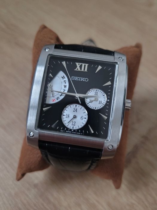 SEIKO SNT009P1 tank retrograde reverse panda NOWY