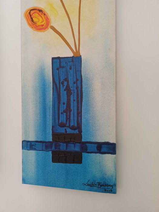 Tela/quadro azul com flores