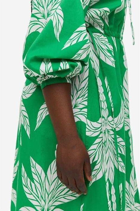 Новое хлопковое платье миди с рукавами баллон в пальмы принт от H&M