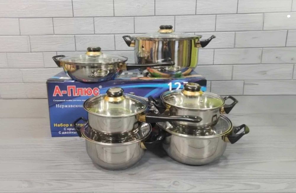 Набір каструль 6 в 1 Набор кастрюль - 12 предметів з нержавіючої сталі