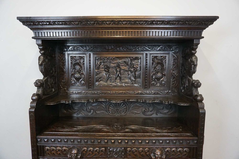 Stary Bogato Rzeźbiony Kredens Komoda Z NADSTAWKĄ UNIKAT