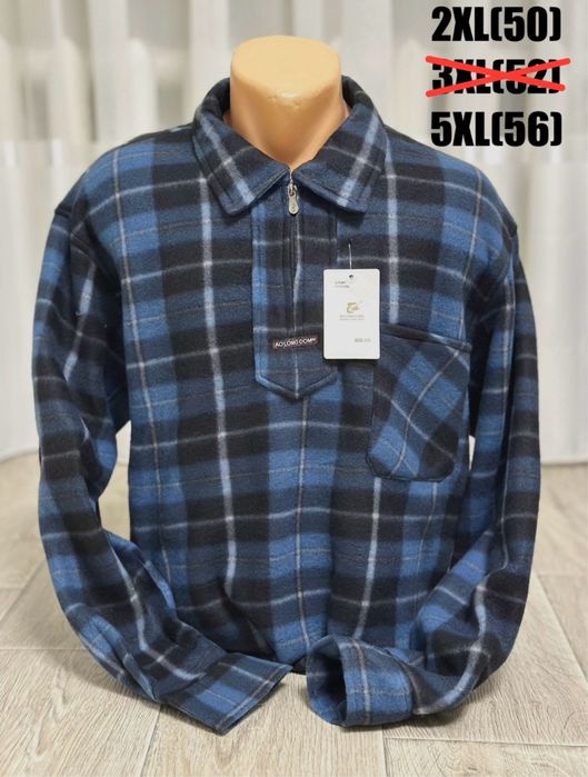 Тепла флісова сорочка в клітинку з замком 48 50 54 56 фліс зима