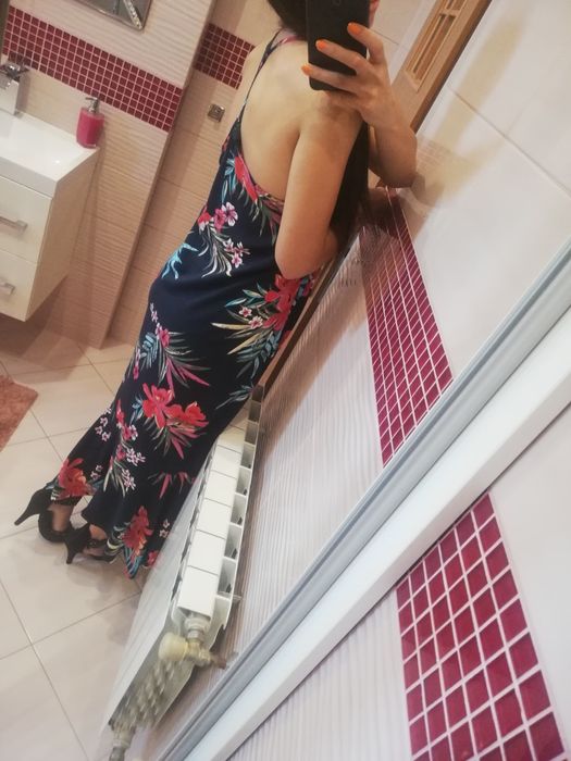 Długa maxi sukienka letnia plażowa kwiaty hiszpanka 40 L 42 XL