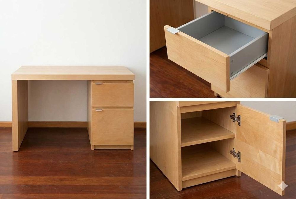 Secretária IKEA em madeira clara com 2 gavetas | Escritório / Estudo