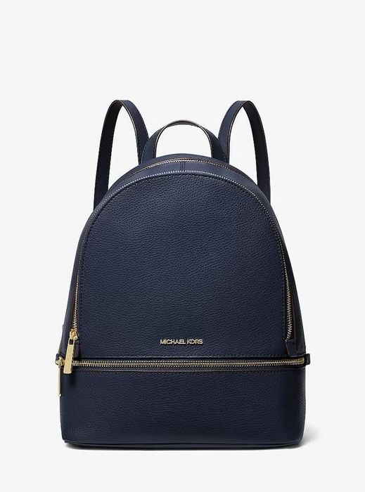 Plecak skórzany Michael Kors Rhea medium granatowy zlote logo