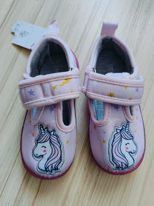 DeeZee Kapcie dziewczęce, na rzepy, różowe z jednorożcem, r. 24
