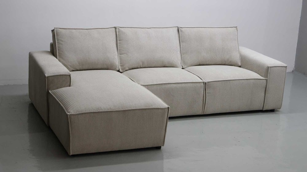 TPB Narożnik kanapa rogówka sofa Poduszki Salon Tkanina Poso jasny beż