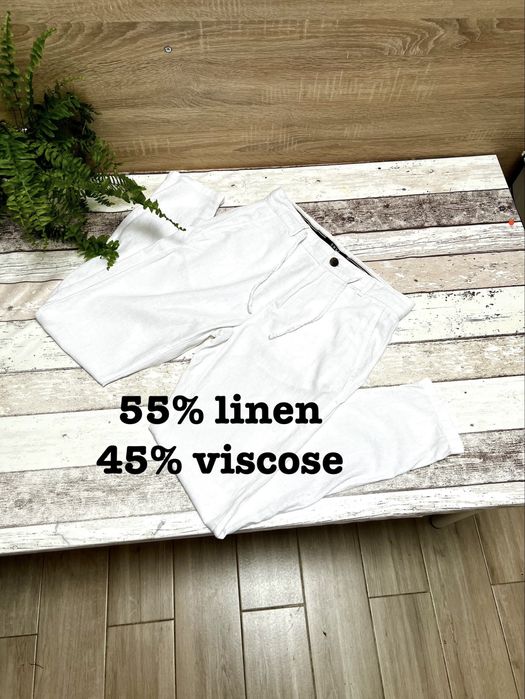 Odnie, białe, len, wiskoza, rozmiar XS