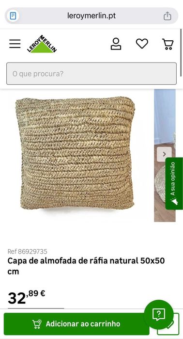 Almofadas de Ráfia X3 Natural 60X60 c/ 3 capas de enchimento