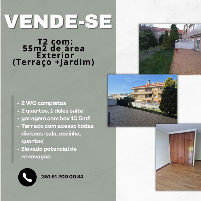 T2  | Canelas, perto A29| Box | Terraço e jardim de 54m2 Virado a Sul