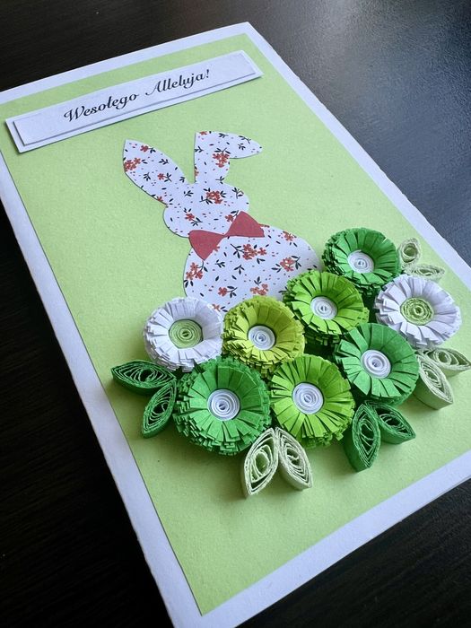 Kartka wielkanocna, zajączek, ręcznie robiona, quilling