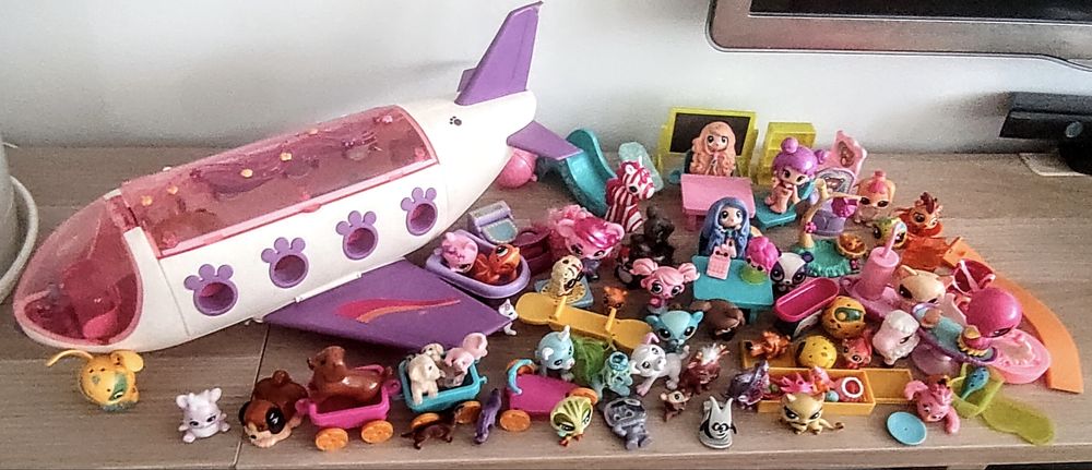 Pet shop, zoobles, zamszowe zwierzatka, samolot duży zestaw