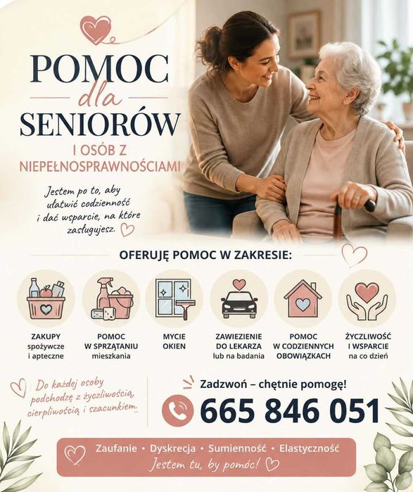 Oferuję pomoc dla seniorów i osób z niepełnosprawnościami