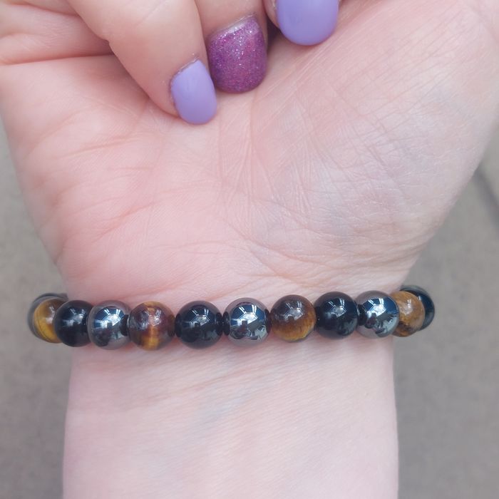 Męska bransoletka z hematytu, tygrysiego oka, onyksu