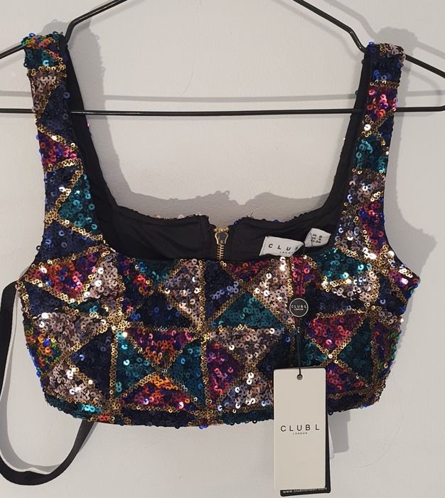 OKAZJA nowy cekinowy wieczorowy top bluzka impreza party 38 M 36