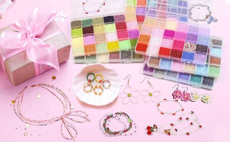 Kit missangas para fazer bijuteria 2mm 144 cores 65474 peças - NOVO