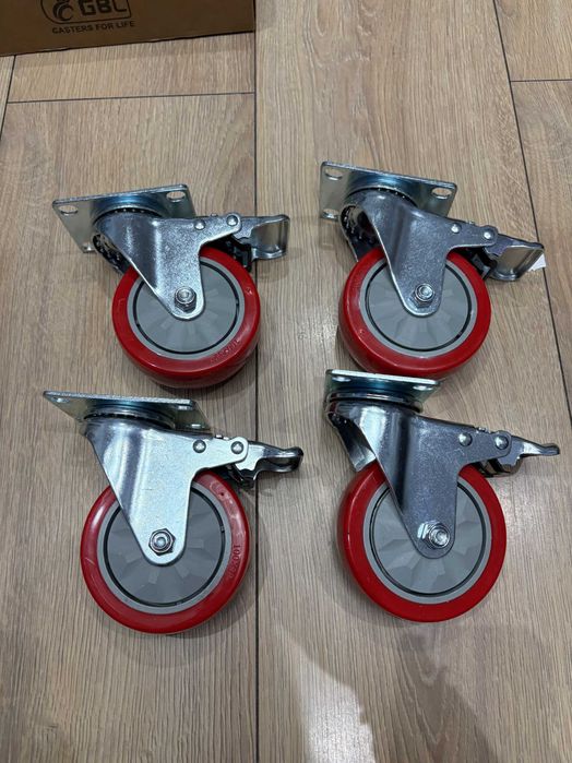 GBL – 6-calowe metalowe kółka samonastawne z 2 hamulcami + śruby R3-100mm