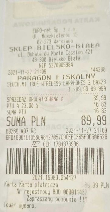 Xiaomi Mi True Wireless Earphones 2 Basic – komplet, sprawne, paragon