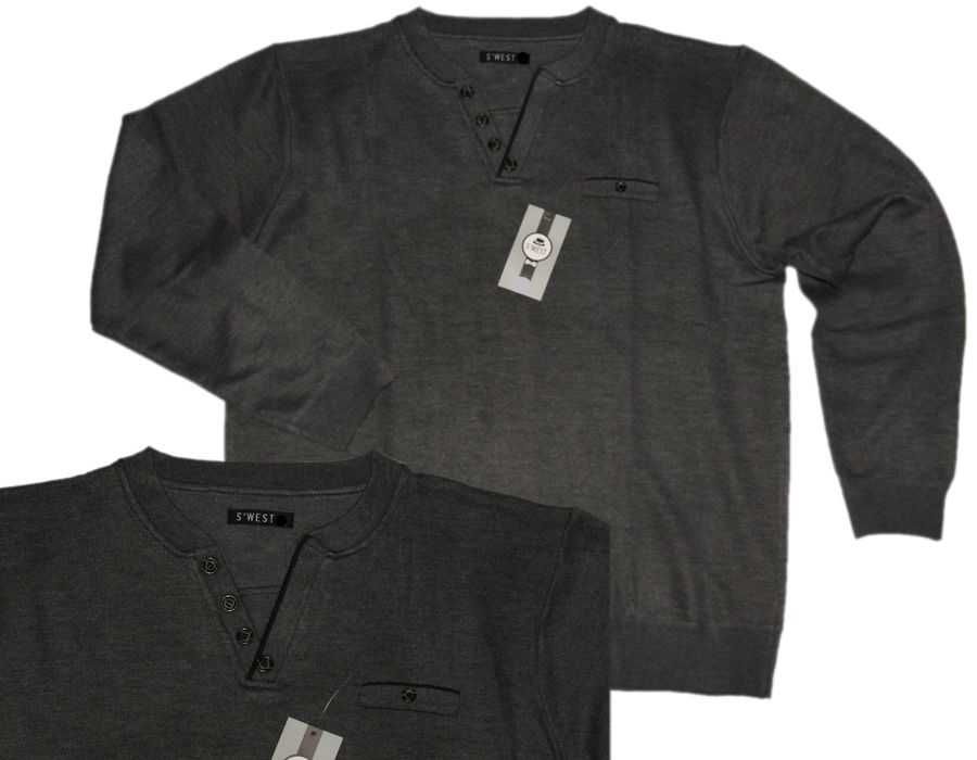 Duży SWETER swetr MĘSKI cienki 4XL szer.136 cm SZARY serek guziki
