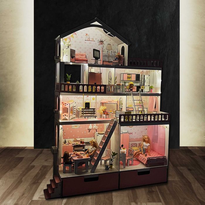 Величезний будинок для ляльок ЛОЛ Барбі з освітленням +вітальня дом