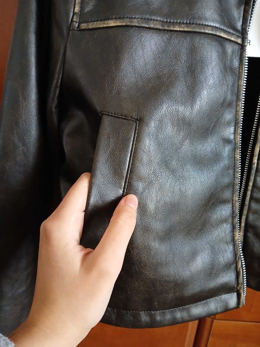 Casaco cabedal castanho Pull&Bear mulher Jaqueta curta polipele blusao biker motard