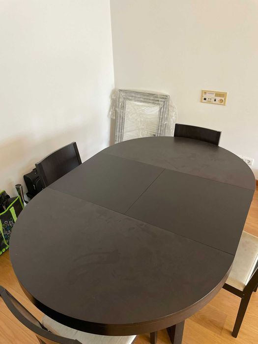 Mesa jantar ÁREA madeira escura + cadeiras