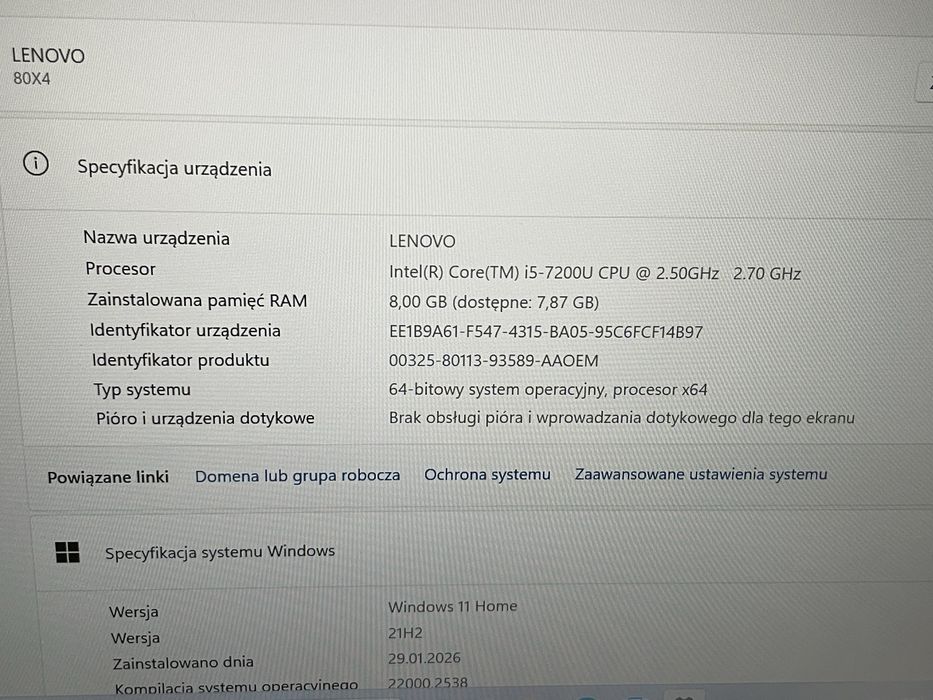Sprzedam Laptopa Lenovo Ideapad 320S i5/8GB/256SSD