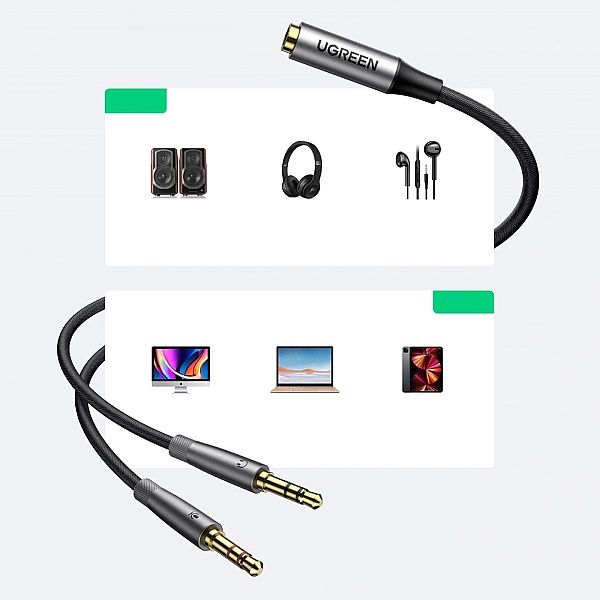 Ugreen kabel rozdzielacz AUX 3,5 mm mini jack (żeński) - 2x 3,5 mm min