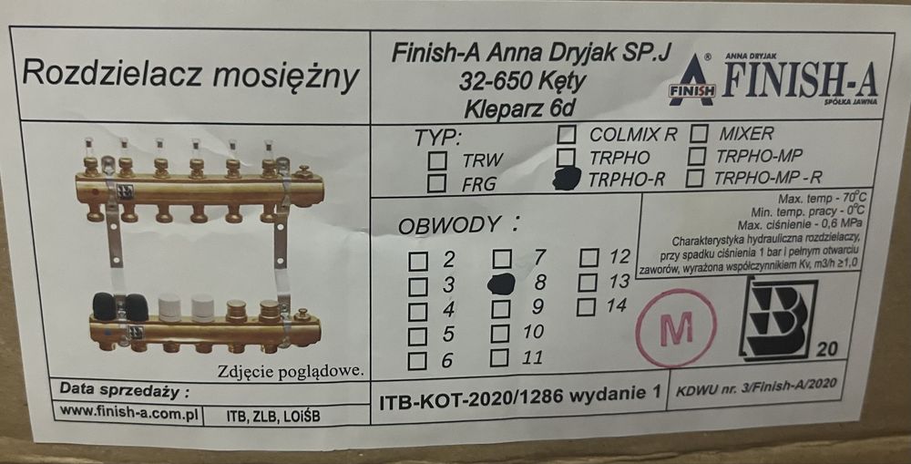 Rozdzielacz 8 sekcji zawory kulowe + szafka nadtynkowa