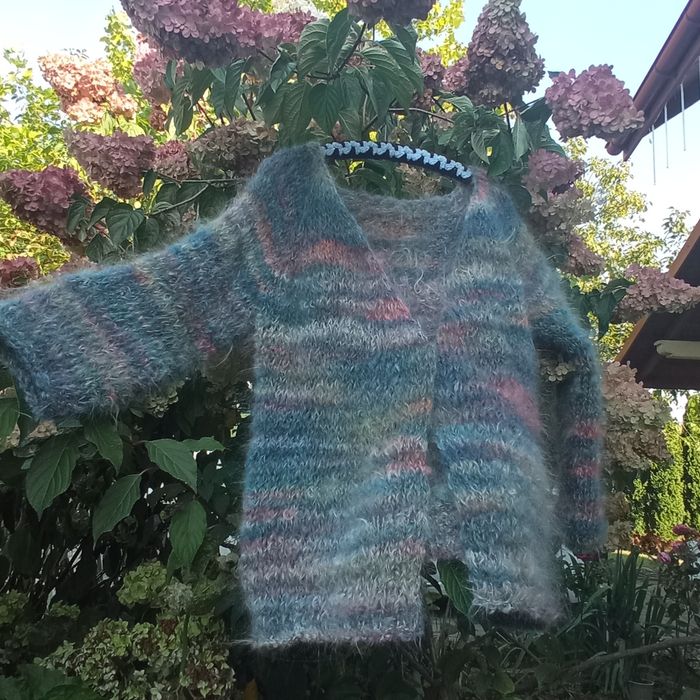 Nowy sweter chmurka ręcznie robiony 75% moher 21% wełna turkus melanż
