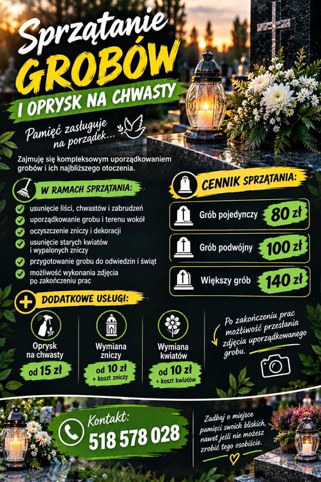 Sprzątanie grobów. Atrakcyjne ceny