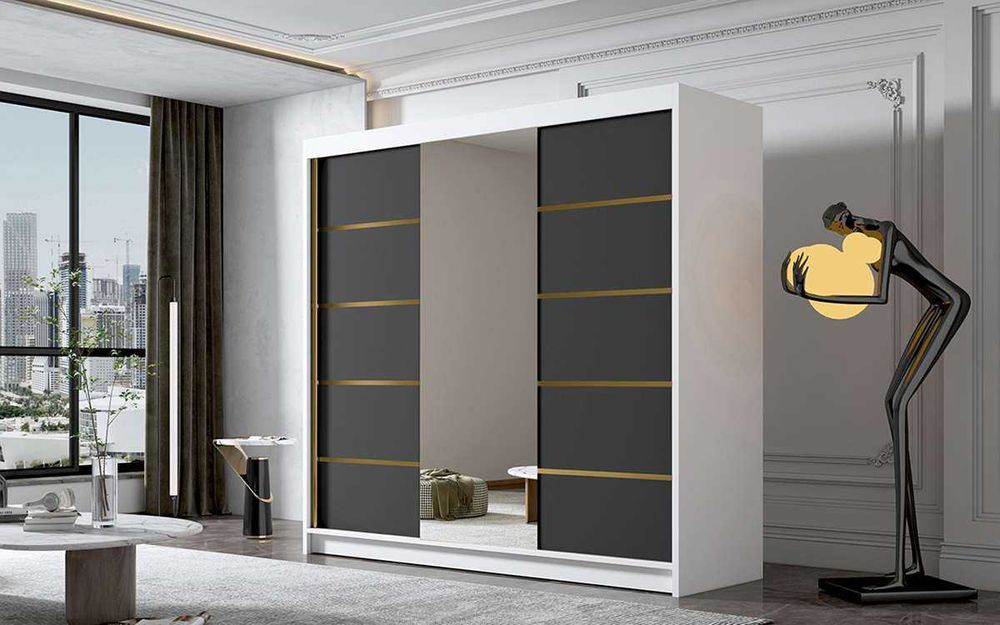 Szafa przesuwna garderoba NINA 6 200cm Złote elementy Kaszmir