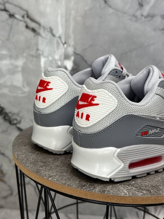 Кросівки Nike Air Max 90 Grey White Red•Найк Аір Макс (сірі), nike air max