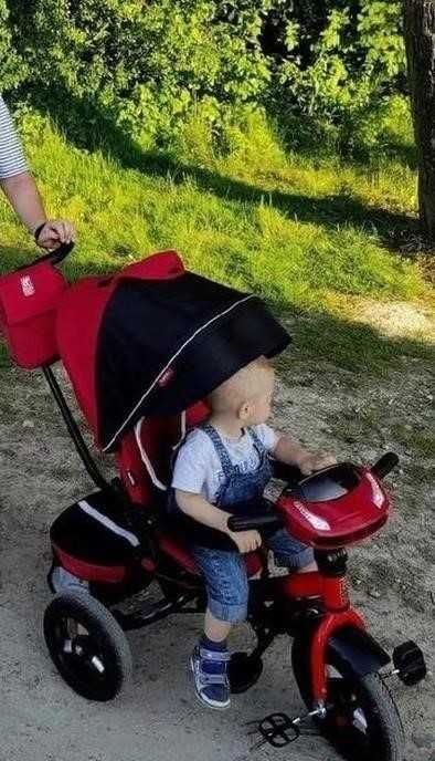 Триколісний дитячий велосипед-коляска, фара, USB, поворот сидіння