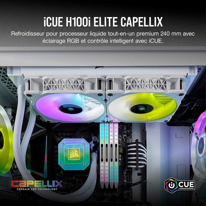 Система водяного охолодження Corsair iCUE H100i Elite Capellix БІла кріплення під AM5/AM4, LGA1700/1851 Core Ultra