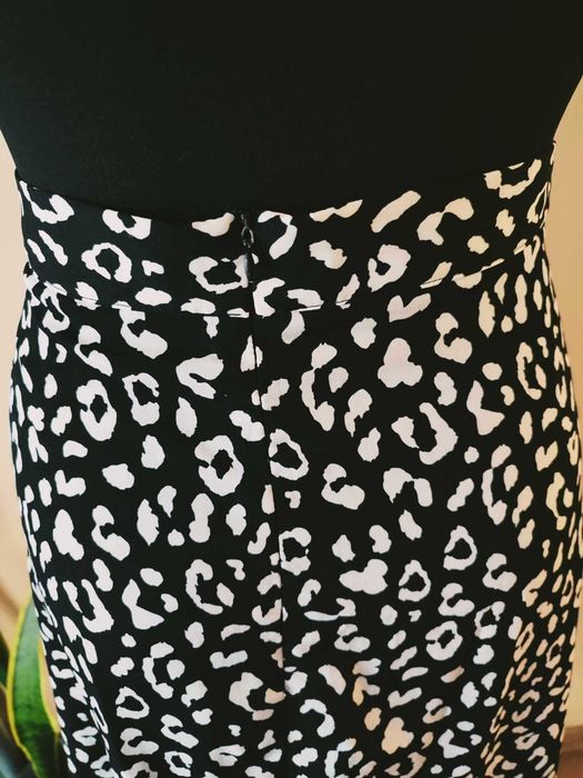 Czarna spódnica midi w białą panterkę, Shein, L/40