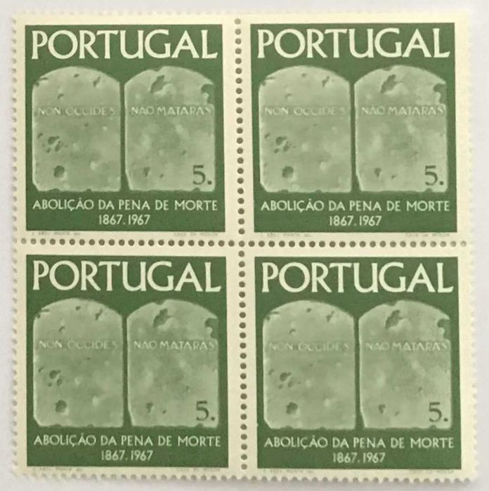 Quadra de selos novos de 5$00 - 1. Cent. abolição pena de morte - 1967