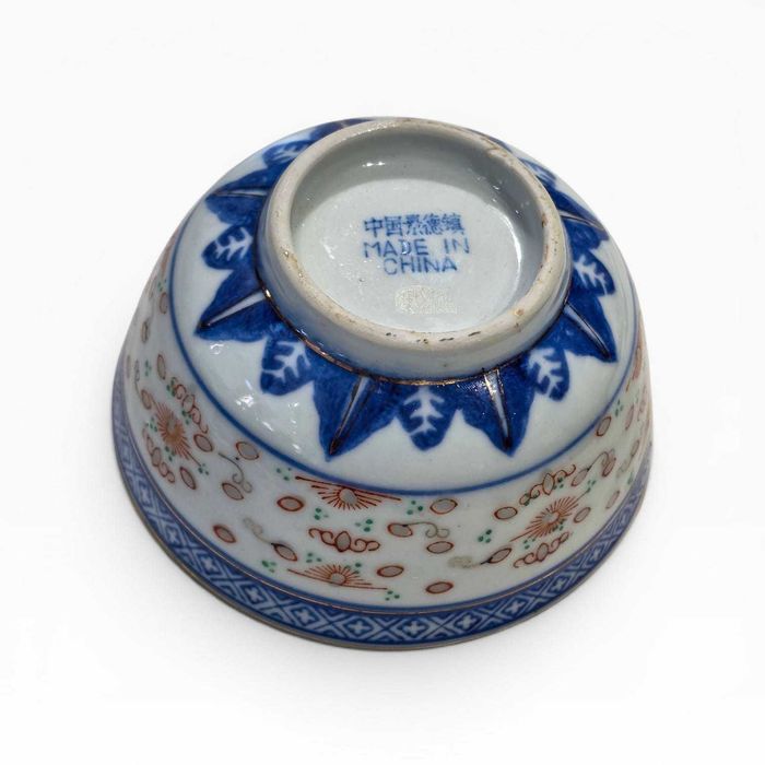 Conjunto Chinês Porcelana “Rice Grain” com Tigela e Colher – Dragão Azul | Made in China