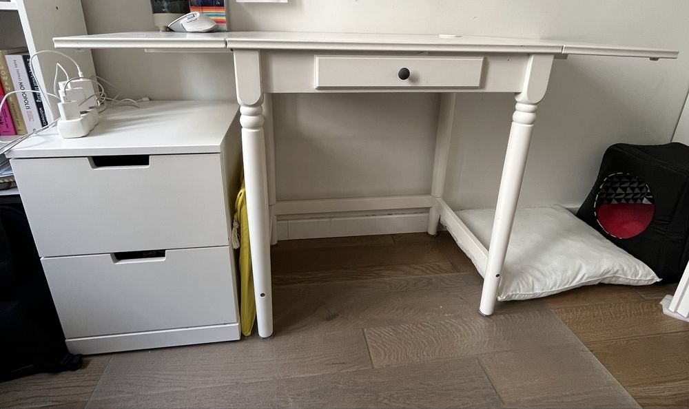 Komplet IKEA – biurko INGATORP + szafka z 2 szufladami | biały