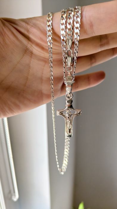 Łańcuszek Srebrny + Krzyżyk 925 próba Jak Nowy