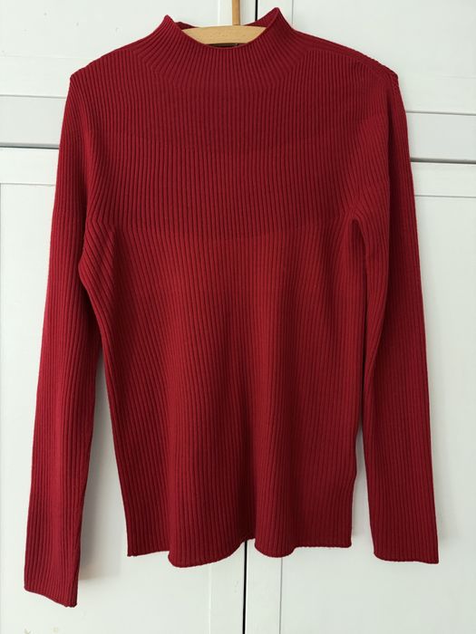 Uniqlo sweter damski 100% wełna L bordowy prążkowany półgolf basic