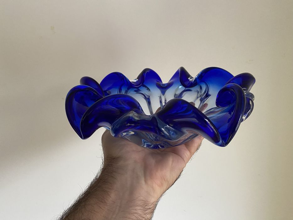 Saladeira / taça grande vidro soprado à mão antiga