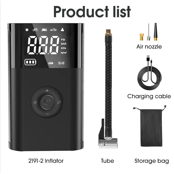 Беспроводной авто компрессор CARSUN Mini + повербанк| Насос для машины