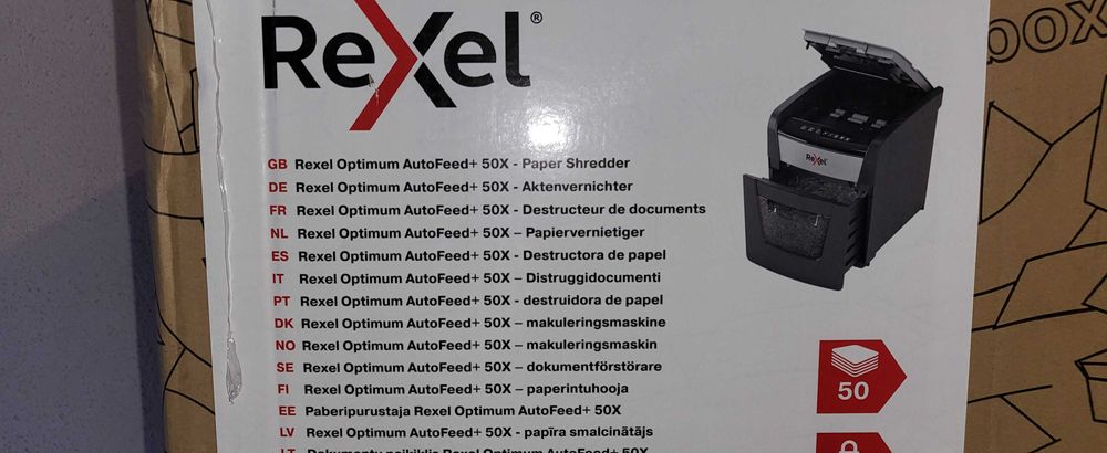 Rexel Optimum AutoFeed+ 50X Destruidora de Papel Preta, Nova