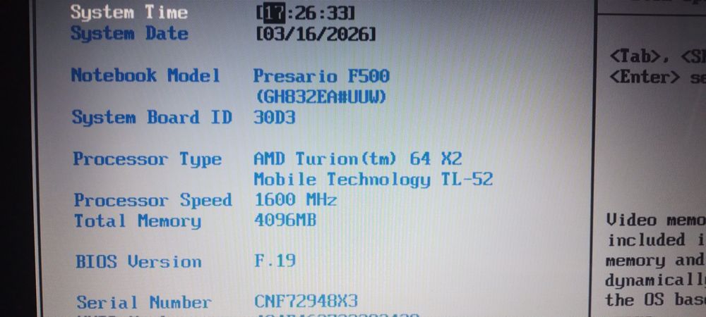 Laptop HP Presario F500