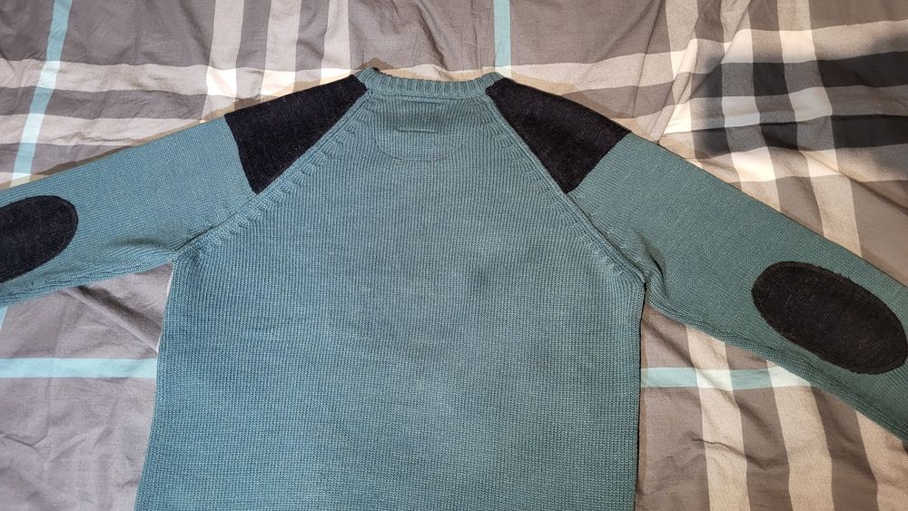 Śliczny sweter męski Threadbare wełna zielony turkus