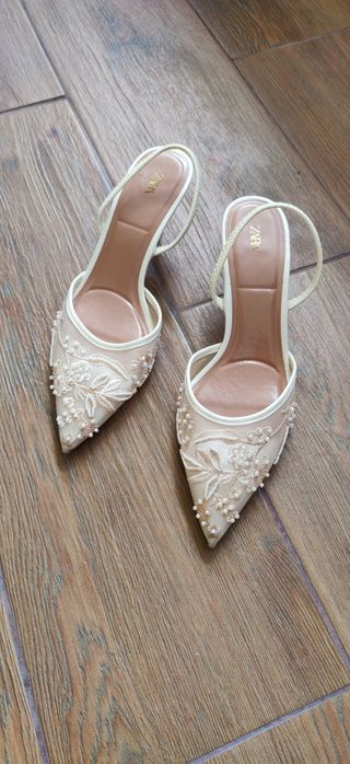 Buty na obcasie szpilki sandały siateczka koraliki ślub wesele Zara