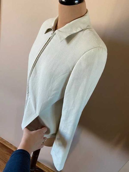L xl sergio donna lekka kurtka krem ecru len linien kolnierzyk