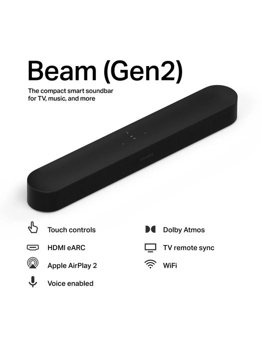 Саундбар Sonos Beam Gen 2 EU  Black/White Dolby Atmos в наявності
