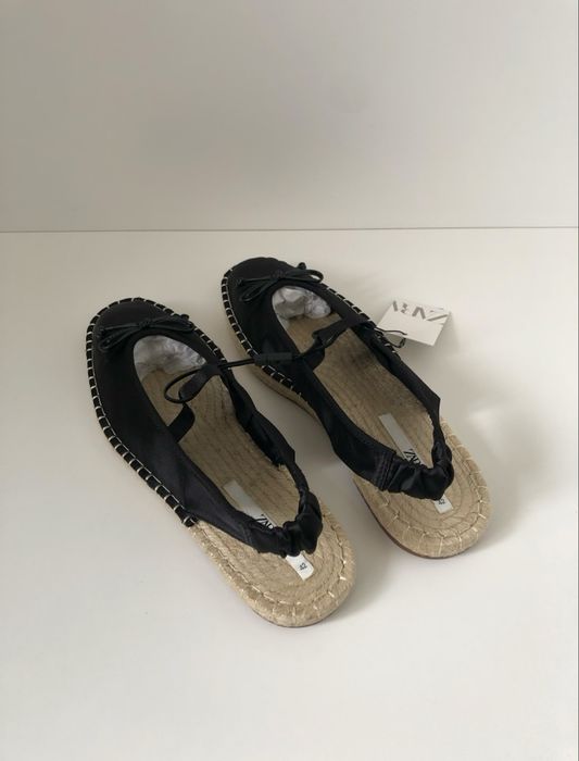 Zara czarne satynowe espadryle baletki baleriny mary jane